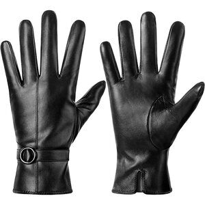 Women's Winter Warm Weather Leather Touchscreen Texting Black Gloves